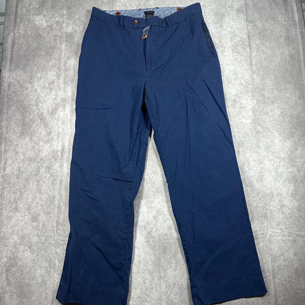 J Peterman Mens 38 Navy Blue Cotton Flat Front Chino Trousers Pants Preppy